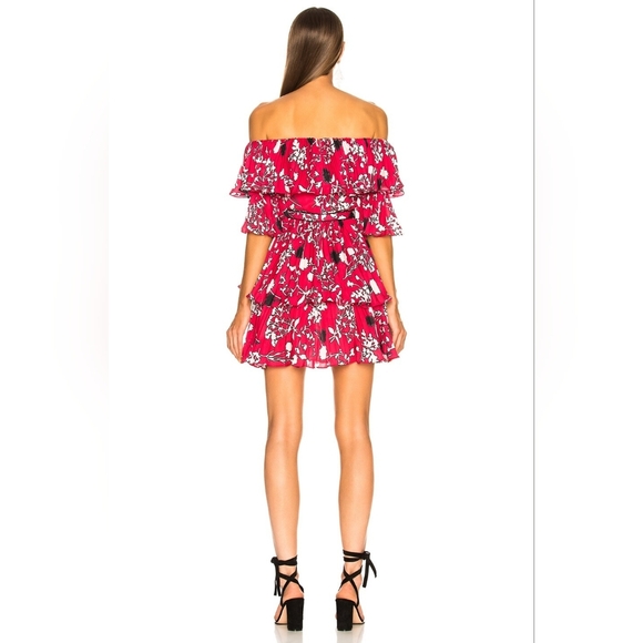 Self-Portrait Off Shoulder Pleated Floral Mini Dress Size 4 - Picture 4 of 13